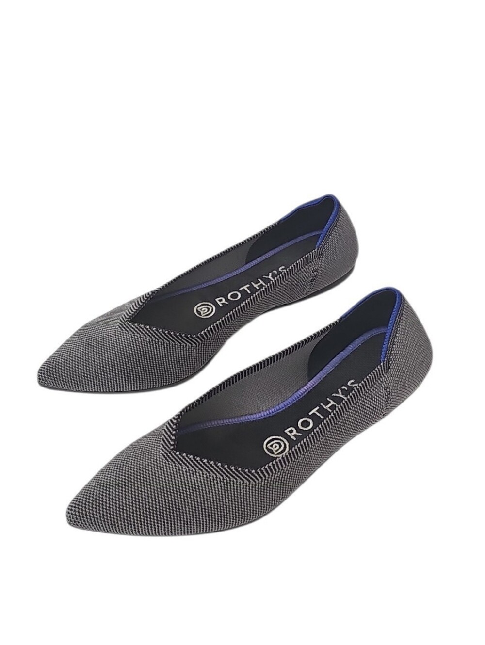 Rothy's Pointed Toe Knit Ballet Flats Shoe Gray Birdseye Slip On New